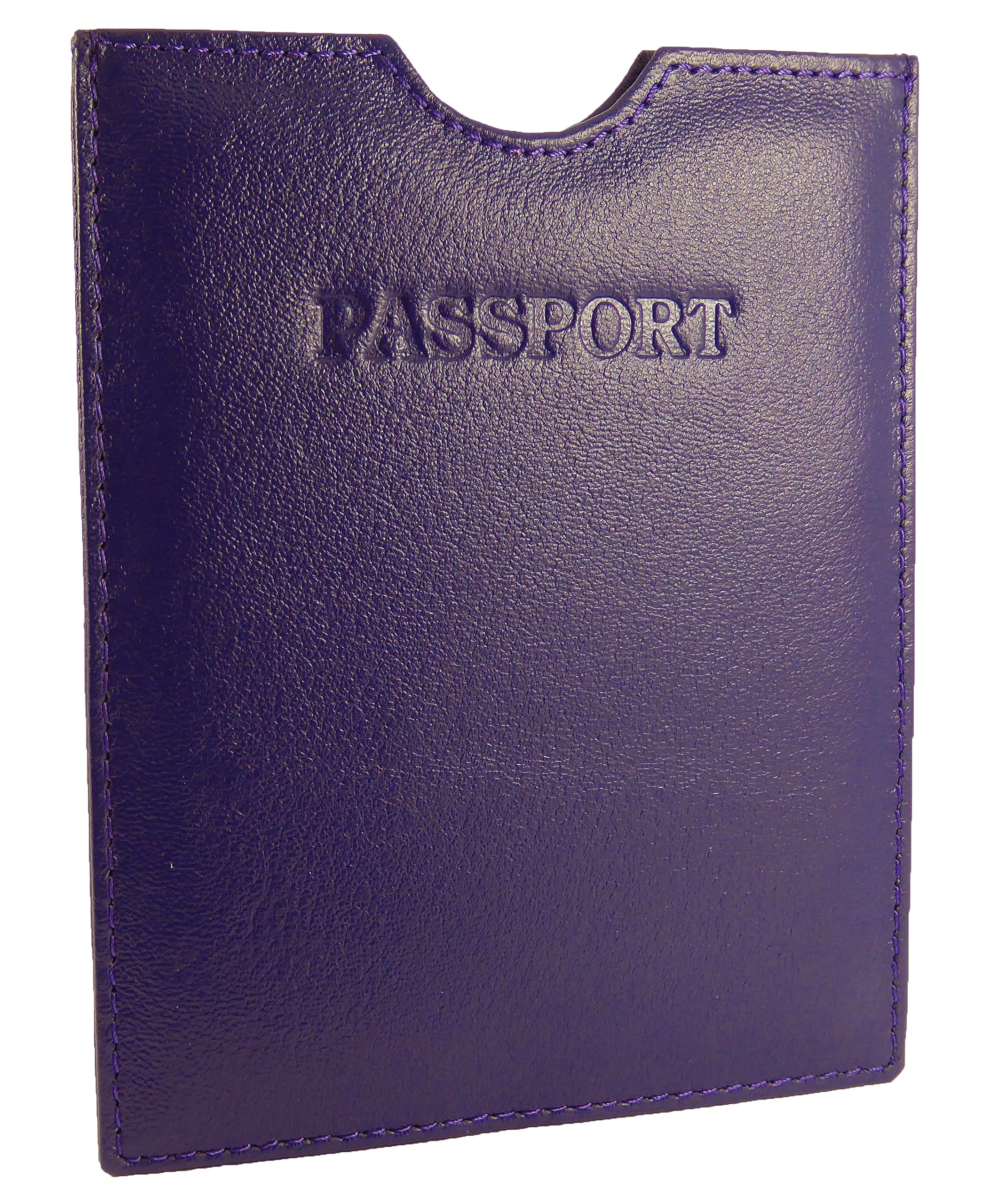 Hide and Sleek Travel Passport Holder Sleeve Protector Cover Wallet Real Leather RFID (Purple)