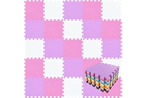 qqpp EVA Rubber 18 Tiles Interlocking Puzzle Foam Floor Mats - Baby Play Mat for Playing | Exercise Mat for Home Workout. White, Pink, Purple. QC-ACKb18N