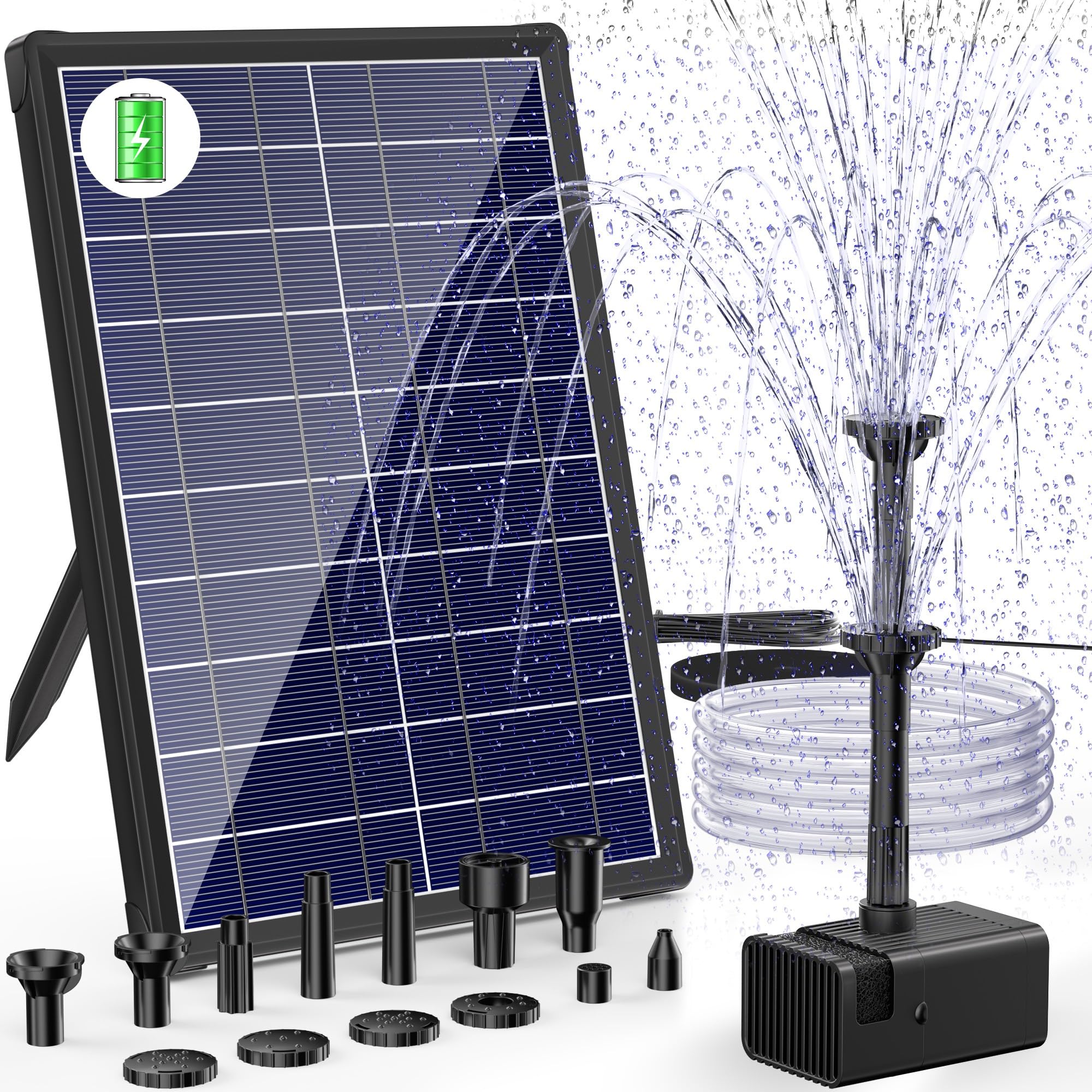 Photo 1 of NFESOLAR Solar Fountain with 3600mAh Battery Backup for Bird bath, 8W Solar Water Pump Outdoor with Filter Sponge, 5FT Tubing for Yard Garden, Birdbath, Pool, Water Feature