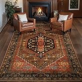 Ciicool 3x5 Area Rug, Washable Red Boho Rugs for Bedroom Non-Slip Indoor Rugs Large Low-Pile Mat Floor Carpet Vintage Rug for Kitchen Living Room Office Dinning Foyer Decor