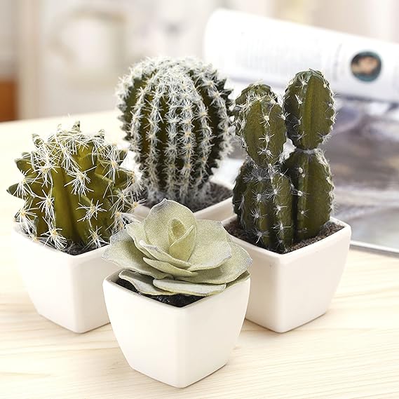 MyGift 12,7 cm Verschiedene Mini Künstlicher Kaktus Pflanzen, Faux Kakteen Sortiment, Set 4
