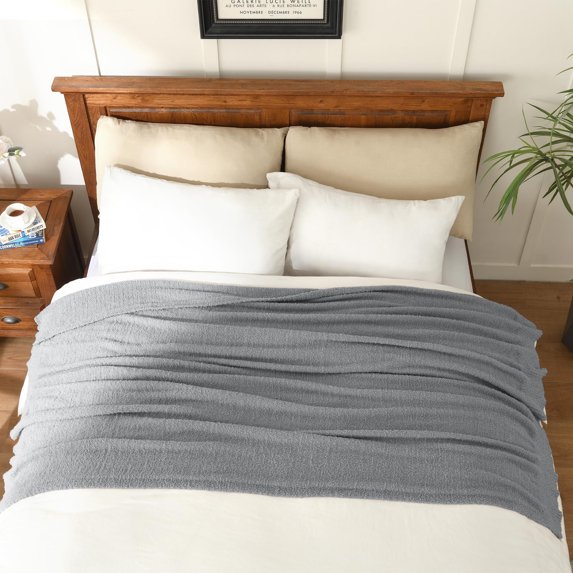 Photo 1 of JOOJA Knit Throw Blanket Super Soft Warm Blanket for Couch Lightweight Fluffy Blanket for Bed Sofa 60x80 Inches Grey