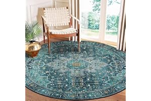 Moynesa Ultra-Thin Washable Round Rug - 6ft Teal Large Living Room Circle Area Rugs, Vintage Dining Room Mat Stain Resistant Nursery Carpet for Bedroom Mudroom Kitchen Apartment Home Office