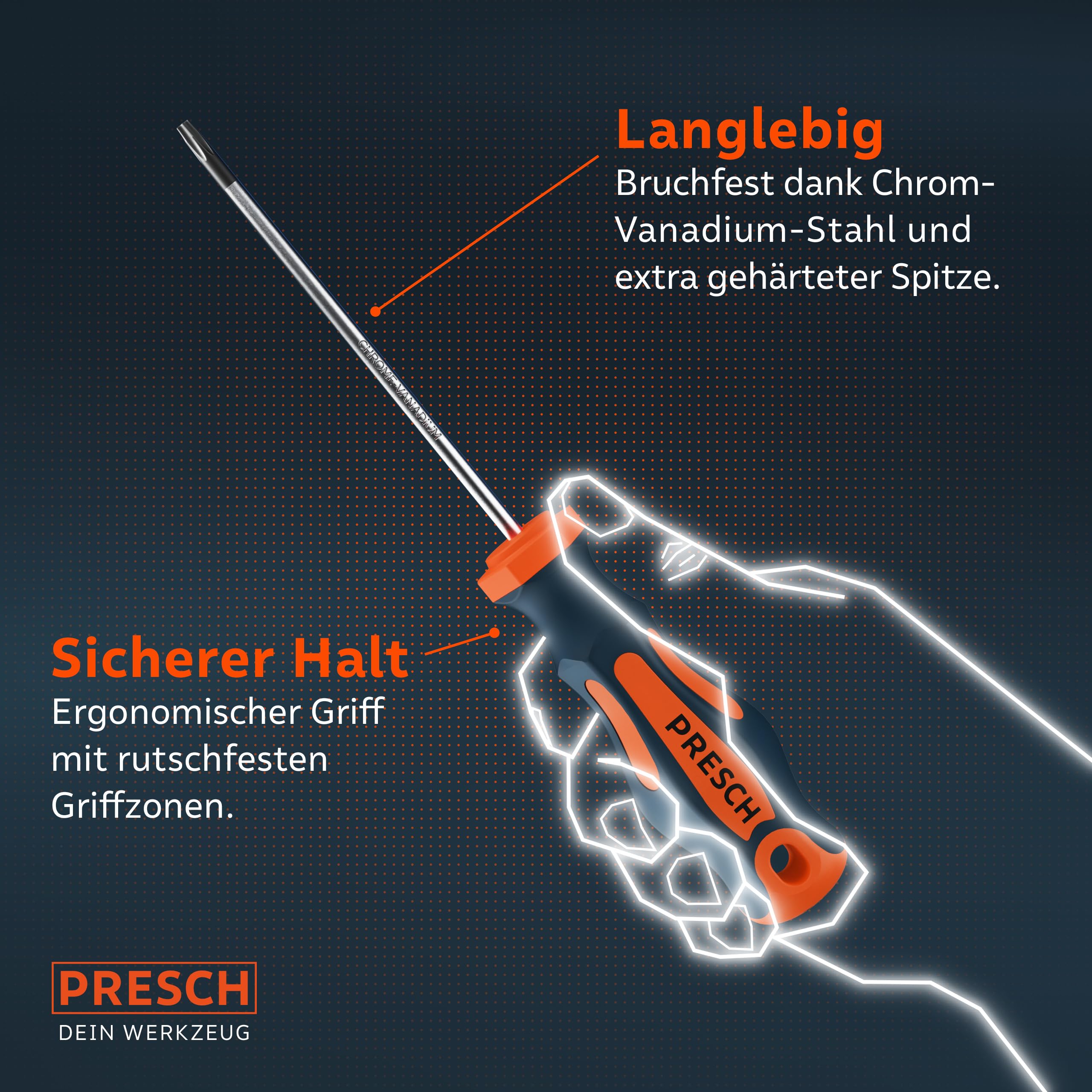Presch TX Schraubendreher Set 6-teilig - Hochwertige, magnetische Sternschraubenzieher - Innensechsrund T Schraubenzieher Satz - Profi Werkzeug zum Schrauben 6