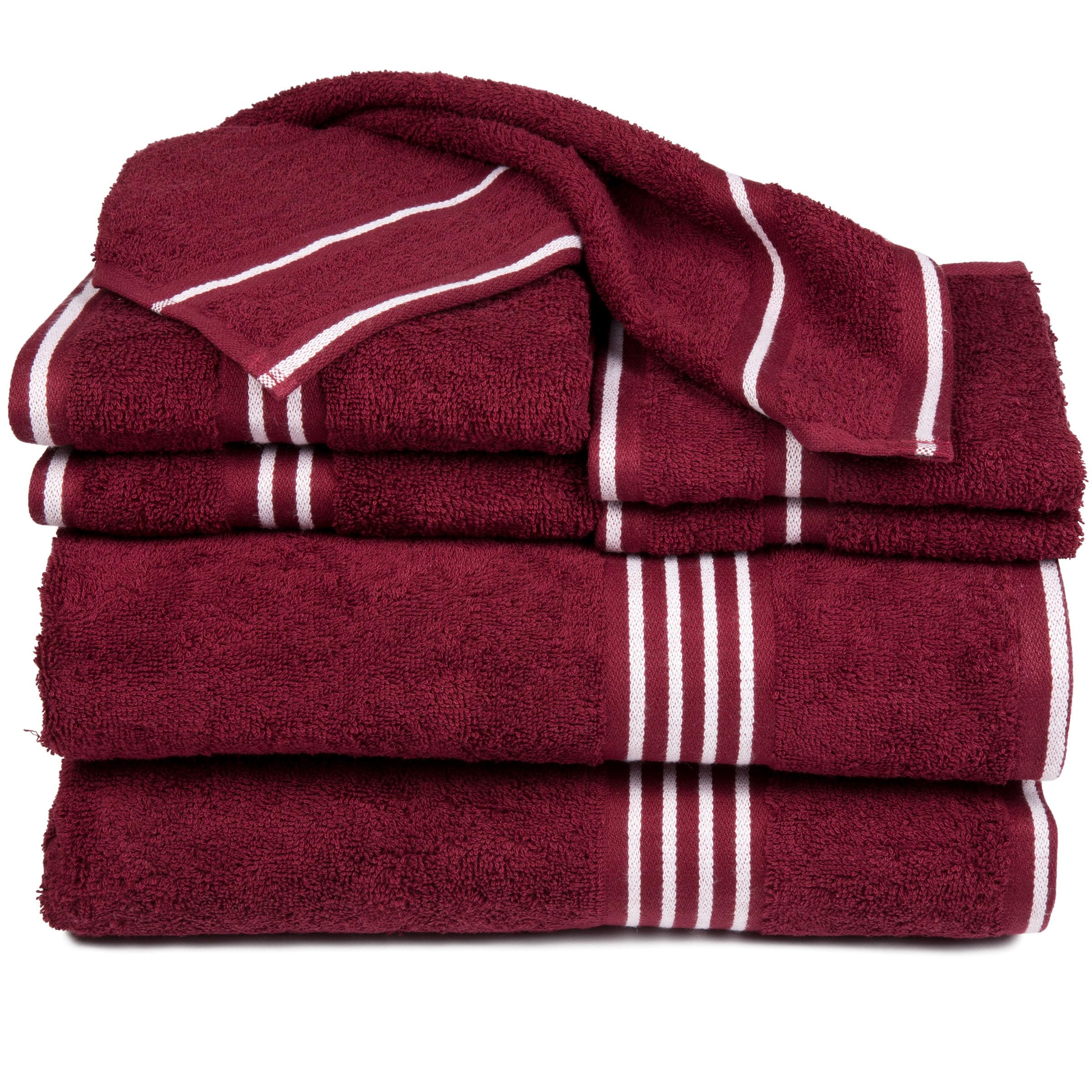 Lavish Home 8-Piece Towel Set - Cotton Bathroom Accessories with 2 Bath Towels, 2 Hand Cloths, 2 Washcloths, and 2 Fingertip Cloths (Burgundy)
