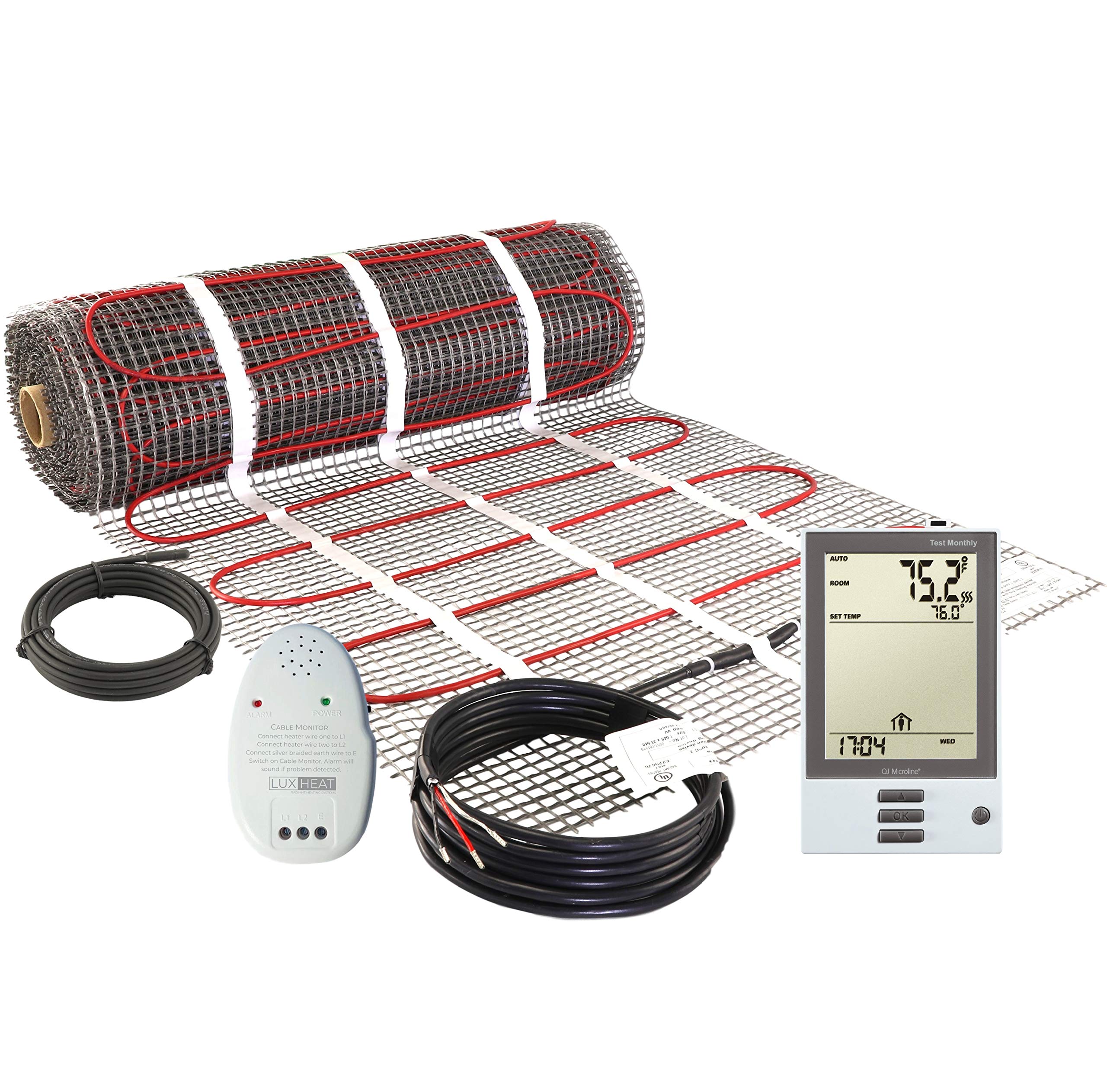 LuxHeat 70 Sqft Mat Kit, 120v Electric Radiant Floor Heating System for Under tile, Stone and Laminate. Kit Includes Alarm, Heated Floor Mat, OJ Microline Programmable Thermostat with GFCI & Sensor