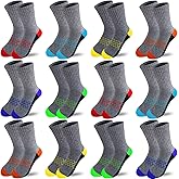 JAMEGIO Boys' Crew Socks 12 Pairs Cotton Athletic Socks for Toddlers Little Big Boys