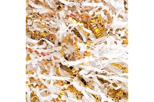 TCAIRG Crinkle Cut Paper Shred Filler (2 LB) for Gift Wrapping & Basket Filling - White & Gold