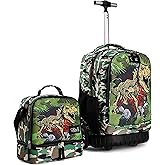 Tilami Rolling Backpack 19 inch with Lunch Bag Wheeled Laptop Backpack, Dinosaur Camouflage