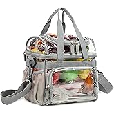 TXSN Large Clear Lunch Tote Heavy Duty Stadium Bag Approved Durable Crossbody Makeup Cosmetic Box for Men Women Work (Silver Gray, 12 x 6 x 12)