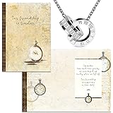Smiling Wisdom - Timeless Friend Special Friendship Greeting Card with Time Intertwined Double Circle Ring Necklace Gift Set