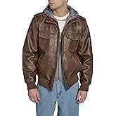 Levi's Men's Faux Leather Aviator Bomber Jacket With Jersey Bib and Hood