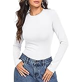 PrettyGuide Womens Cotton Ribbed Long Sleeve T Shirts Crewneck Slim Fit Basic Layering Underscrubs Tee Breathable Spring Tops