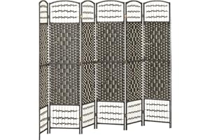 HOMCOM 6 Panel Room Divider, Folding Privacy Screen, 5.6' Room Separator, Wave Fiber Freestanding Partition Wall Divider, Dark Gray
