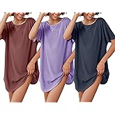 Ekouaer 3 Pack Women's T-shirt Nightgown Waffle Knit Short Sleeve Sleepshirts Casual Cover Ups S-XXXL