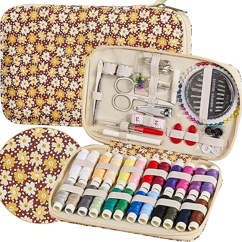 Printing Sewing Sets Floral Pattern Sewing Kit with 130 PCS Sewing Accessories, Professional Travel Sewing Set for Adults,Emergency Home Use
