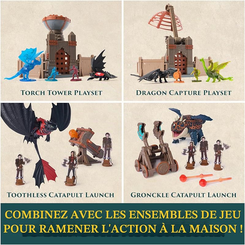 , Épreuve du Feu, Coffret de Jeu Toothless Canon Explosif, Coffret de Jeu Figurine de Dragon avec 3 Figurines de Vikings en Carton pour Les 4 Ans et Plus — photo 7 sur 8