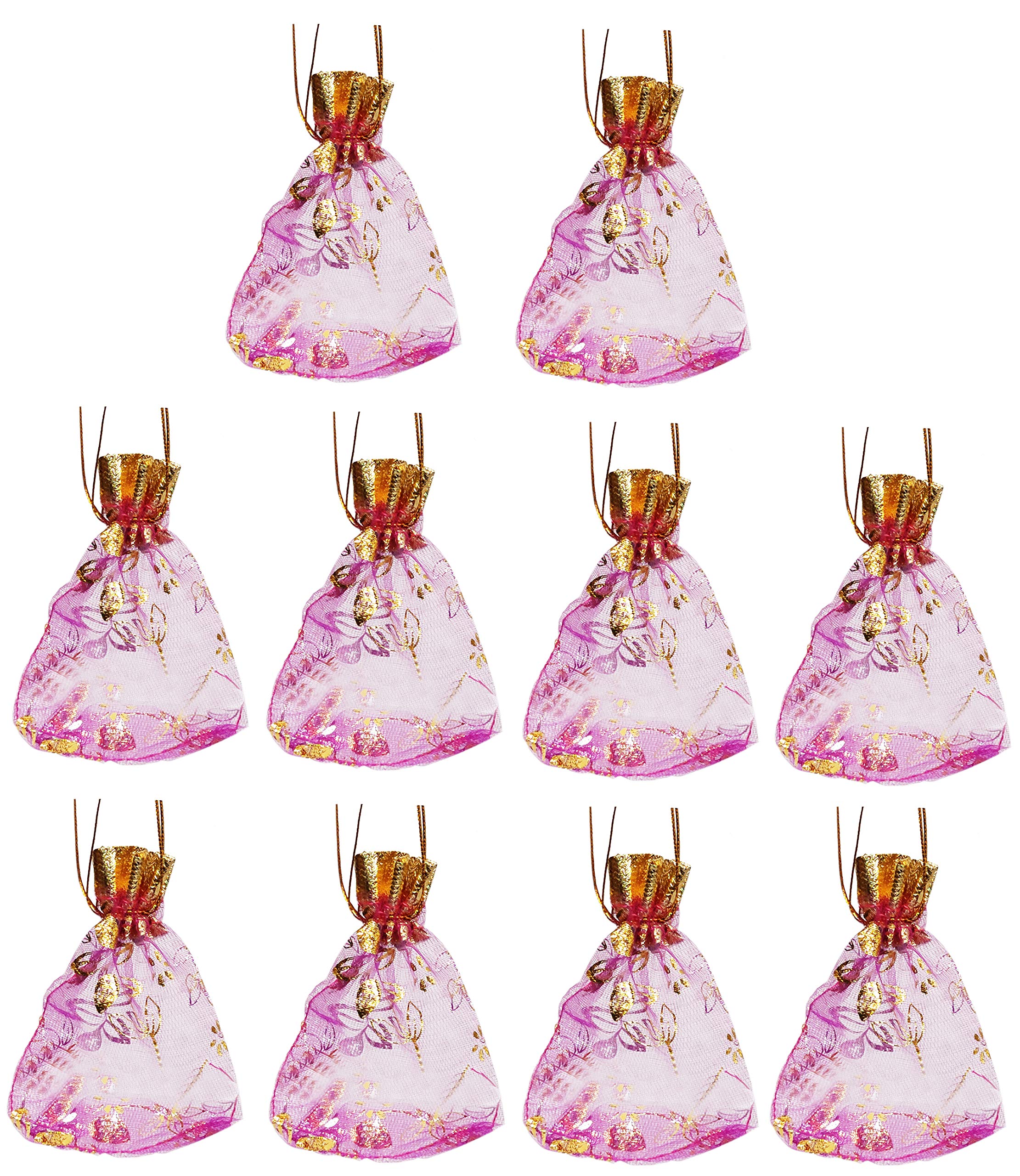 Purpledip Polyester Net Brocade Gift Pouch, Red, 4 Inches: Pack of 10 Potli Gift Bags (12079)