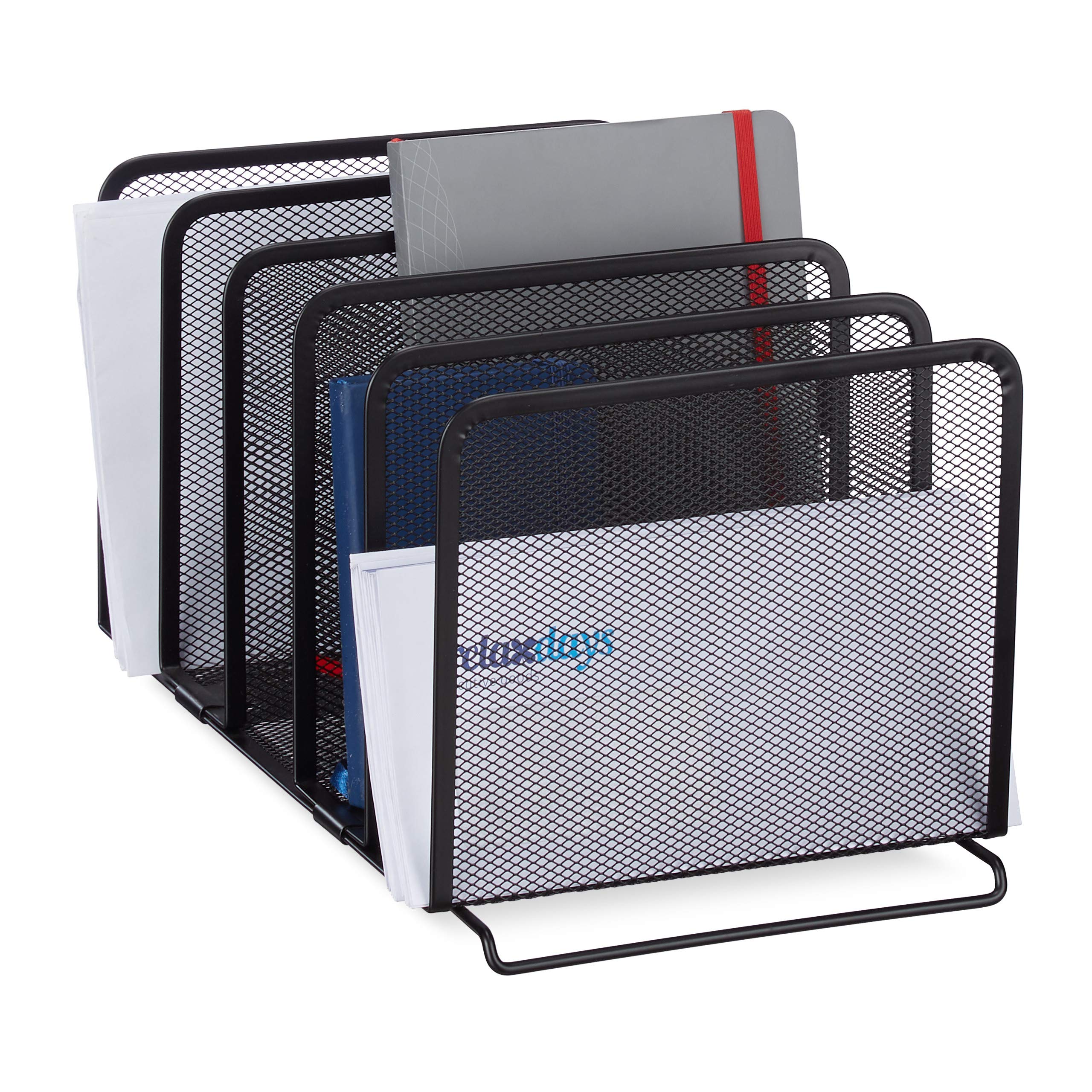 Relaxdays Document Organiser, Metal Magazine Rack, 5 Filing Compartments, Mesh Look, 18.5x20.5x37.5 cm, Black, Steel, 1 Item