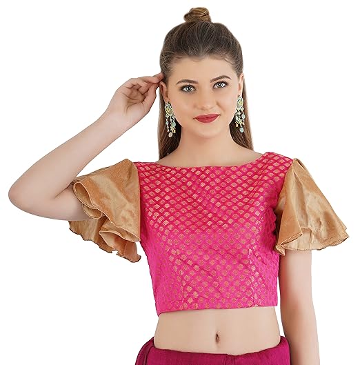 Aar Fashion Women's Banarasi Jacquard Non-Padded Saree Blouse in Rani