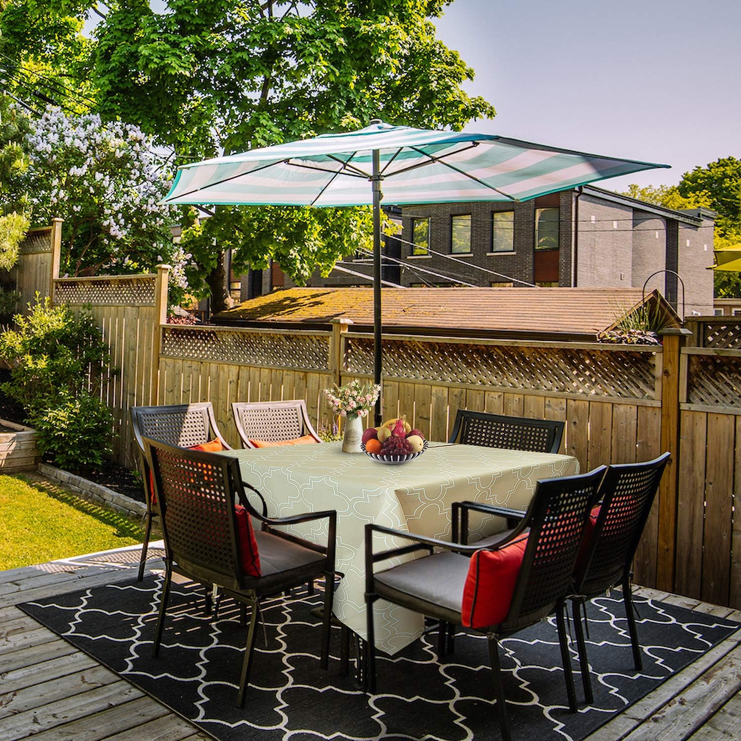 Outdoor Tablecloth With Zipper Umbrella Hole Square Polyester Waterproof Patio Table Cloth For Bbqs Garden Open Courtyards Tablecloths Garden Outdoors