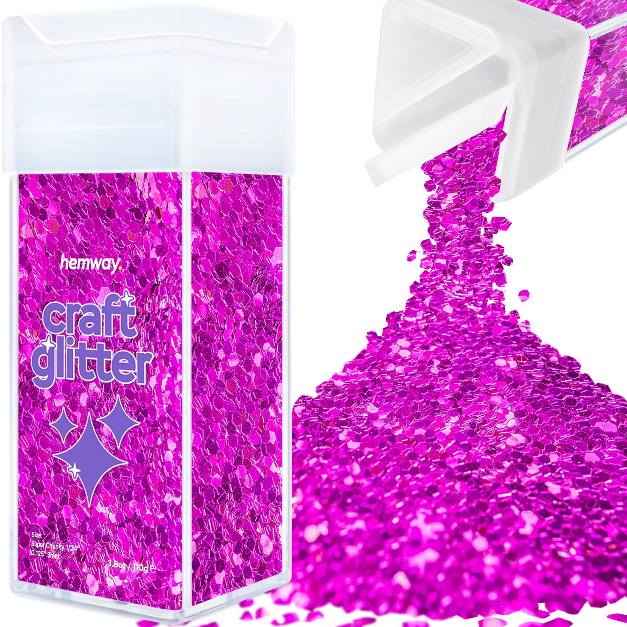 Hemway Glitter Shaker Fuchsia Pink 110g Super Chunky, Craft Glitter Shaker for Resin & Epoxy Crafts, Christmas Art Supplies, Nail, Body, Face, Eye, Festival, Crafting, Slime, Sparkle