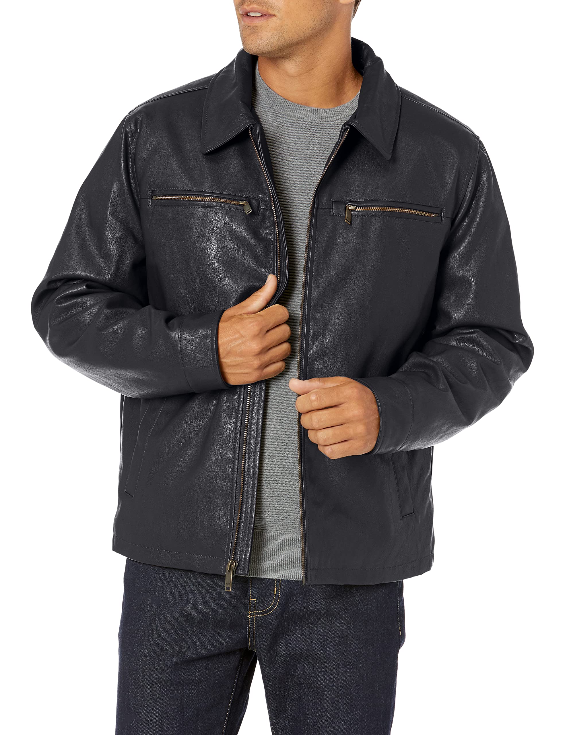Dockers Men's James Faux Leather Jacket, Navy w. Chest Zip, Medium Image