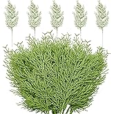 SITUMEIZI 50 Pcs Artificial Pine Sprigs Faux Christmas Greenery Stems 14 Inches Picks Christmas Pine Branches Cypress Plastic Decor for Wreath Craft DIY Holiday Decorations(50,Green)