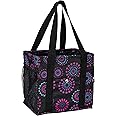 Pursetti Small Utility Tote - Women's Reusable Shopping Bag with 4 Exterior Pockets - Perfect for Lunch, Groceries, Work, Teacher, Nurse (Purple Circle)