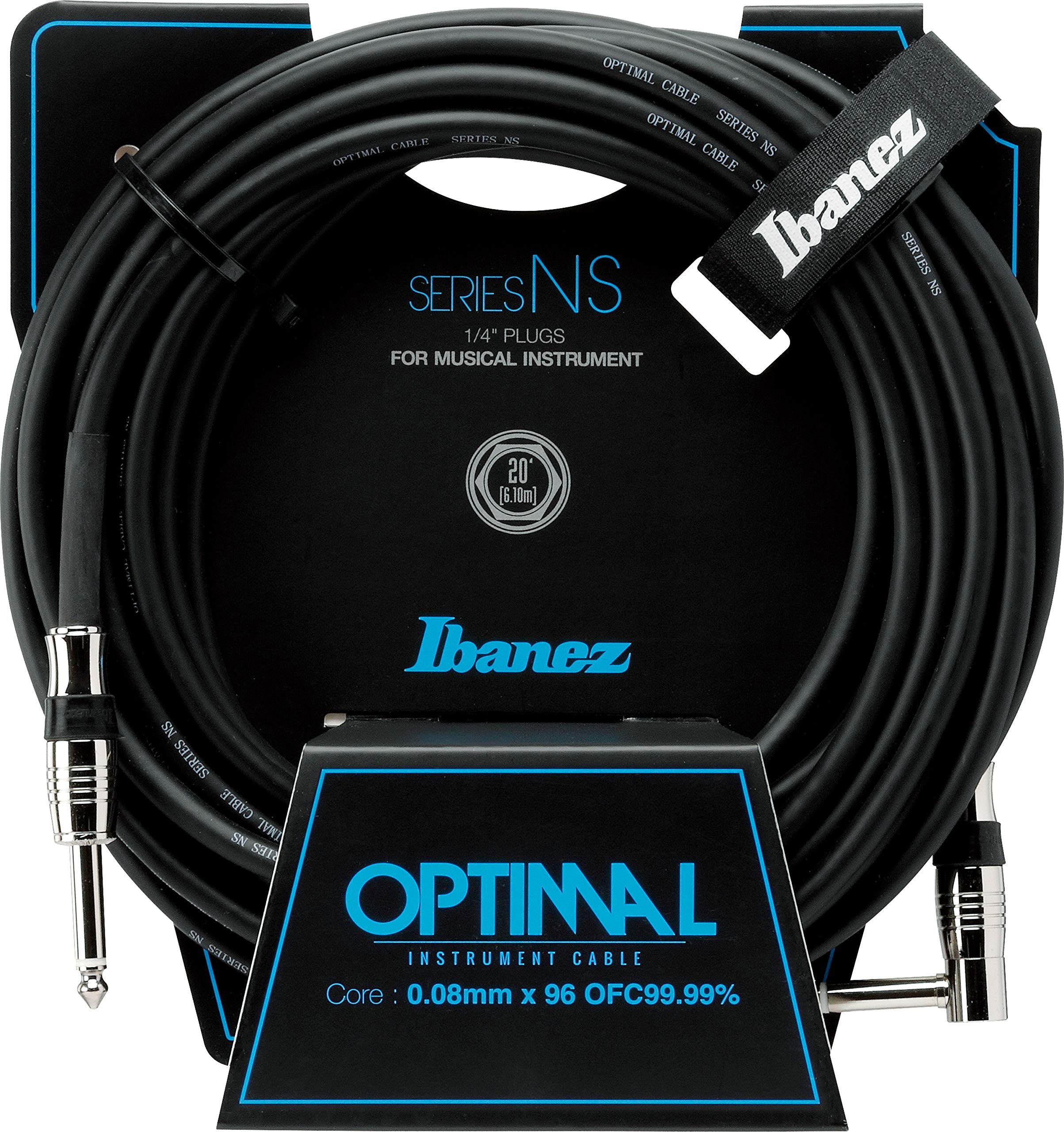 Ibanez Straight and Right Angle Plugs Guitar Instrument Cable, 20 ft