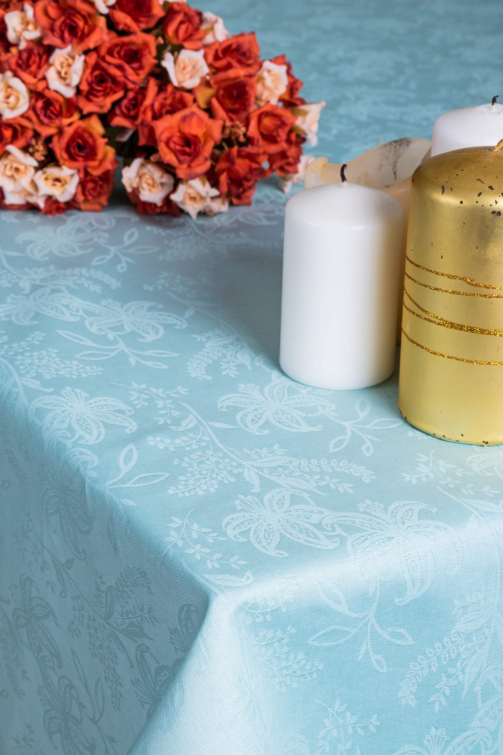 ESSE HOME - Confestyl Line - Tablecloth with 12 Napkins - Rectangular - Flanders Pure Cotton Jacquard - Made in Italy - Artisan Product - IRIS 598 (170x300 Service Green)