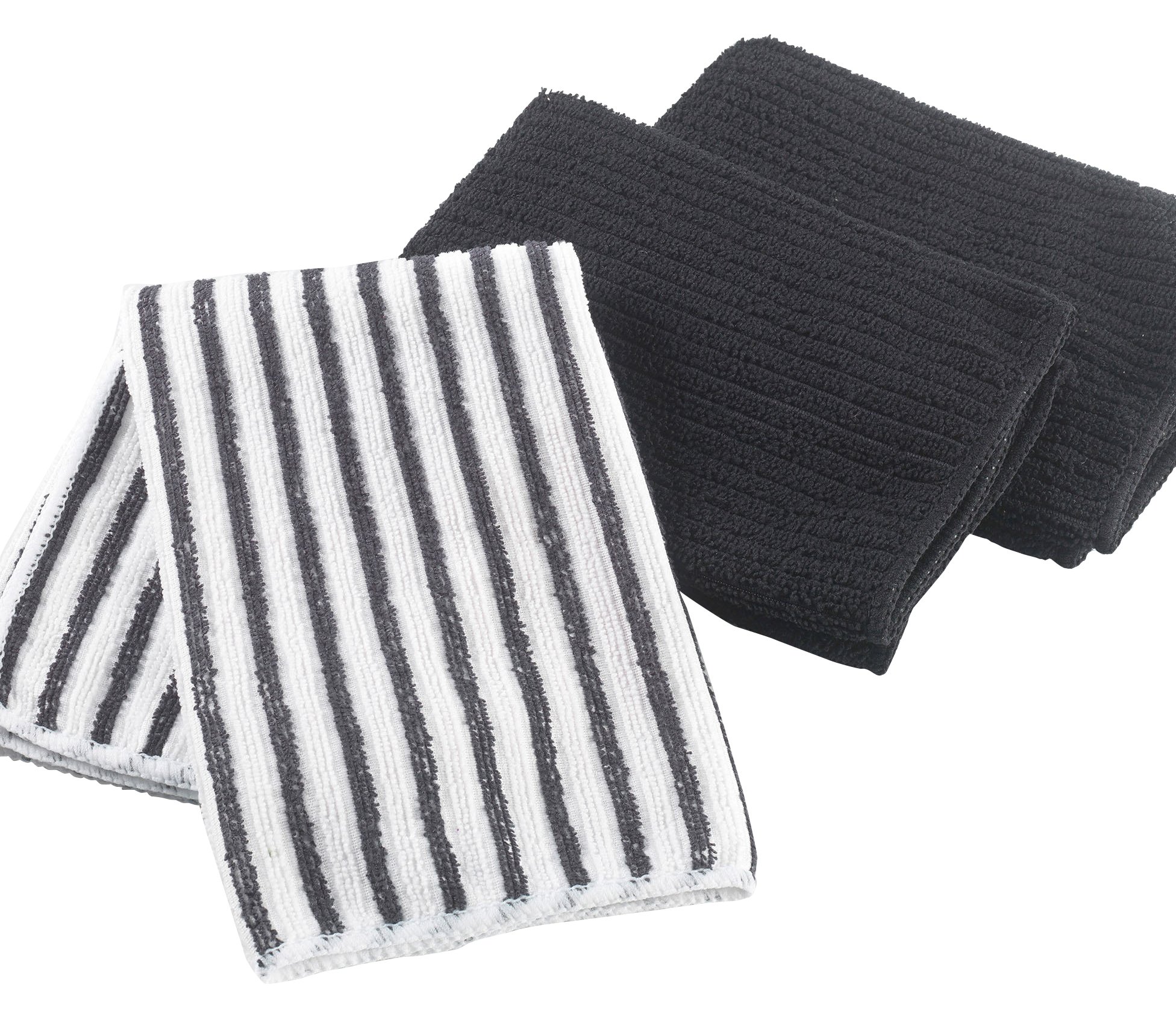 Ligne Decor 40 x 40 cm 3-Piece 2 Dyed and 1 Striped Microfibre Cuistot Tea Towels, Anthracite Black