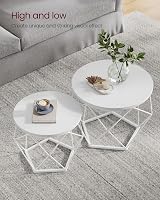 VASAGLE Round Coffee Table Set of 2 Snow White Cloud White LET040W46 view 4