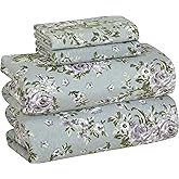 Bliss Casa 4 Piece 100% Cotton Flannel Sheets King Size Bed Set - Warm & Extra Soft - Deep Pockets, Breathable, All Seasons Comfy - Double Brushed Bed Sheet (Blossom)