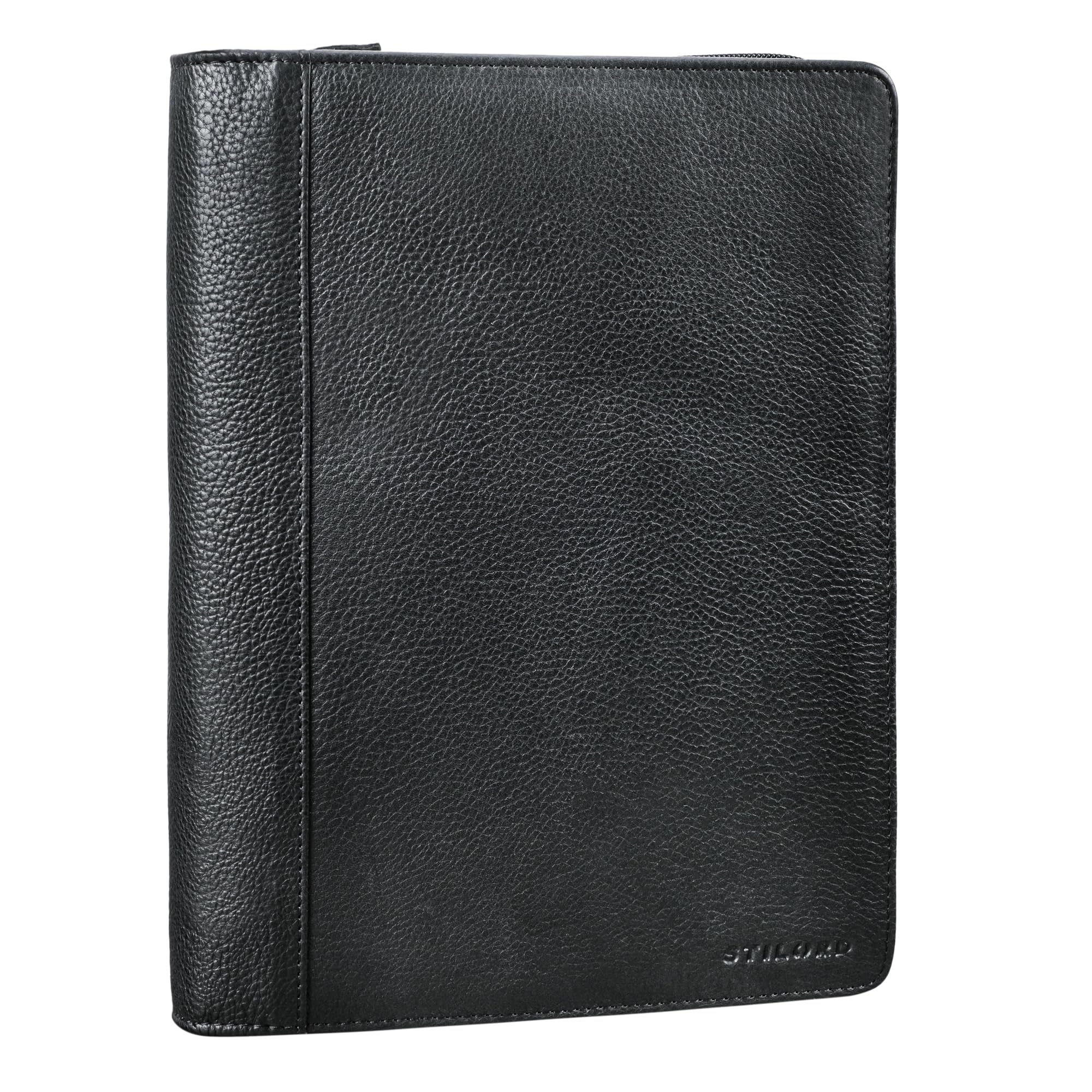 STILORD "Leif" A5 Leather Conference Folder Small Portfolio Vintage Business Folder Notepad Cover Briefcase Genuine Leather Colour:Obsidian Black