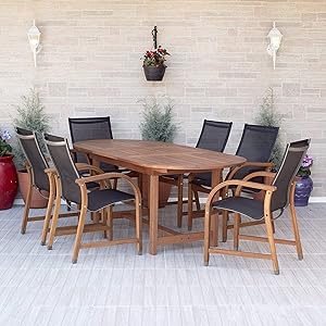 Amazonia Bahamas 7-Piece Oval Patio Dining Set | Eucalyptus Wood | Ideal for Outdoors and Indoors, Black