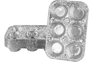 PLASTICPRO Aluminum Foil Muffin Pans Reusable and Disposable, Holds 6 Cupcakes/Muffin & Pie foil Pan Pack of 10