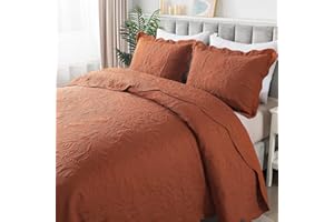 HoneiLife Embroidered Quilt King Size - 3 Pieces Microfiber Quilt sets Lightweight Bedspreads Reversible Coverlets Retro Bed Cover Paisley Pattern Bedding Set All Season Quilts-Rust