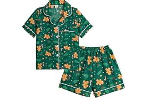 Vopmocld Big Girls Button Down Sleepwear Short Sleeve With Shorts 2PCS Pajama Sets Casual Lapel Loungewear Patterns Printed