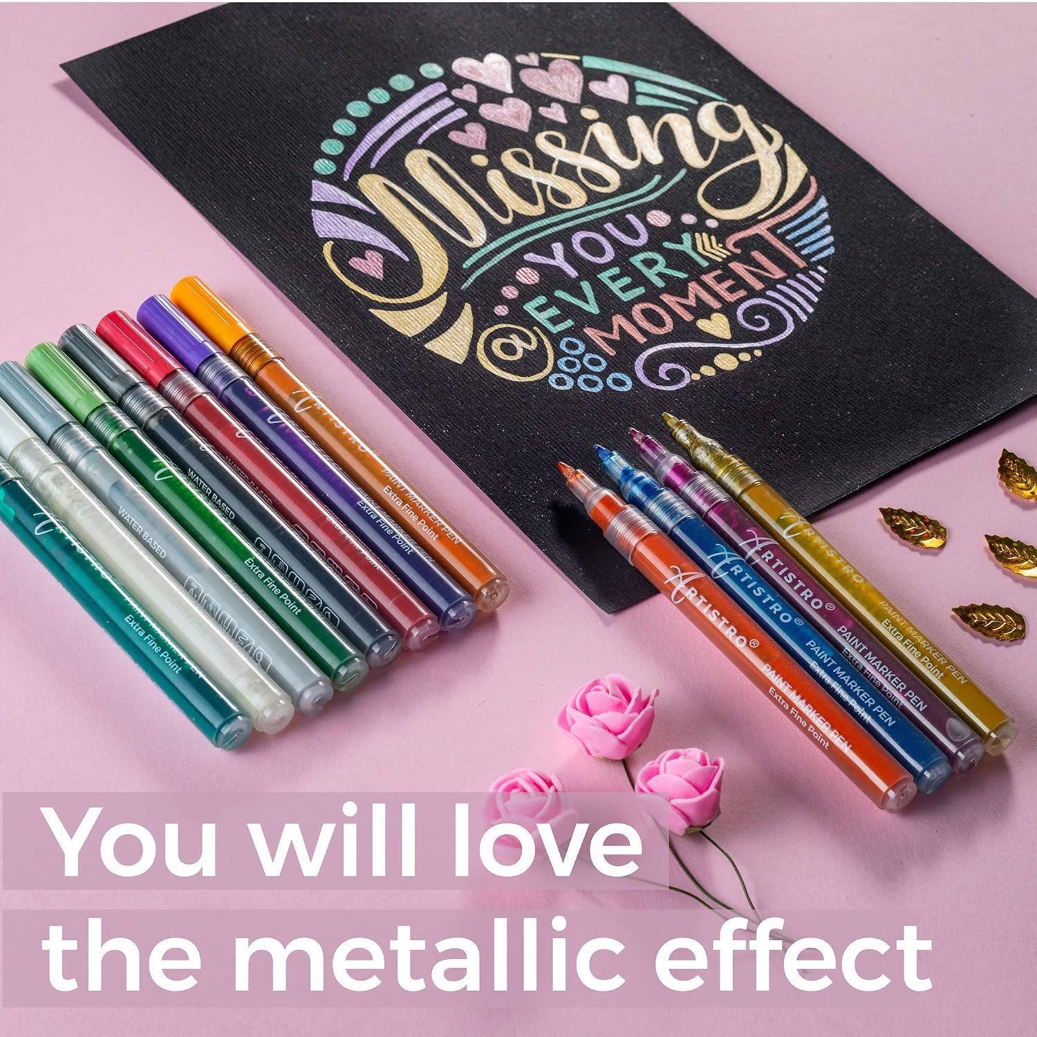 ARTISTRO Metallic Paint Pens for Rock Painting Stone, Ceramic, Glass, Wood, Fabric, Pebbles, Scrapbook Journals, Photo Albums - Image 3