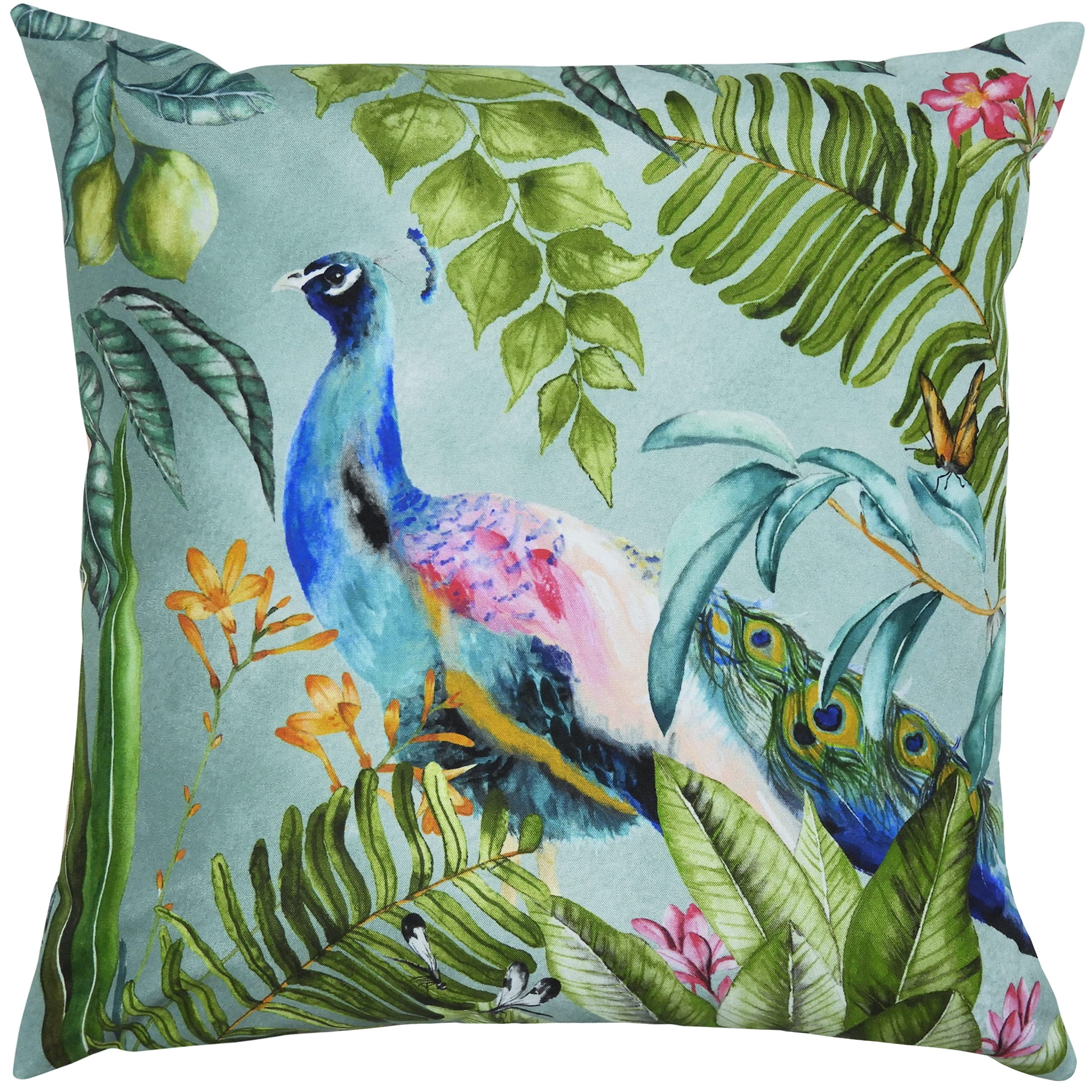 Evans Lichfield Peacock Outdoor Polyester Filled Cushion, Polyester, Multi,43 x 43cm,PEACOCK/HF2/MUL