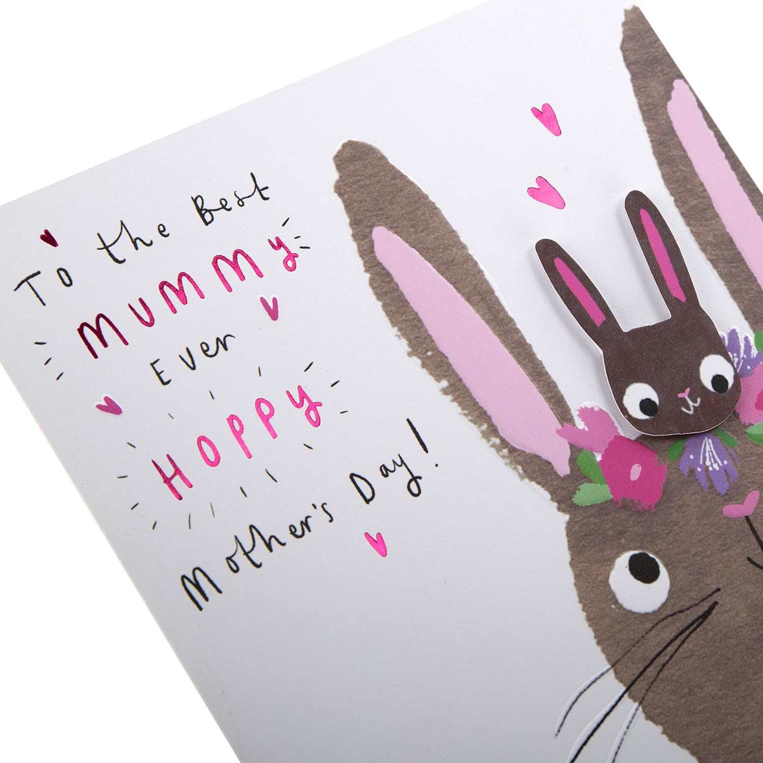 Hallmark Mothers Day Card for Mummy Cute Rabbits Design, From Daughter, Brown, Pink, White, Cute Hearts Hoppy Rabbits - Image 4