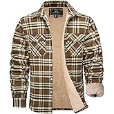 MAGCOMSEN Men's Flannel Shirt Fleece Lined Heavyweight Flannel Jacket Cotton Button Up Plaid Shirt Warm Winter Coat