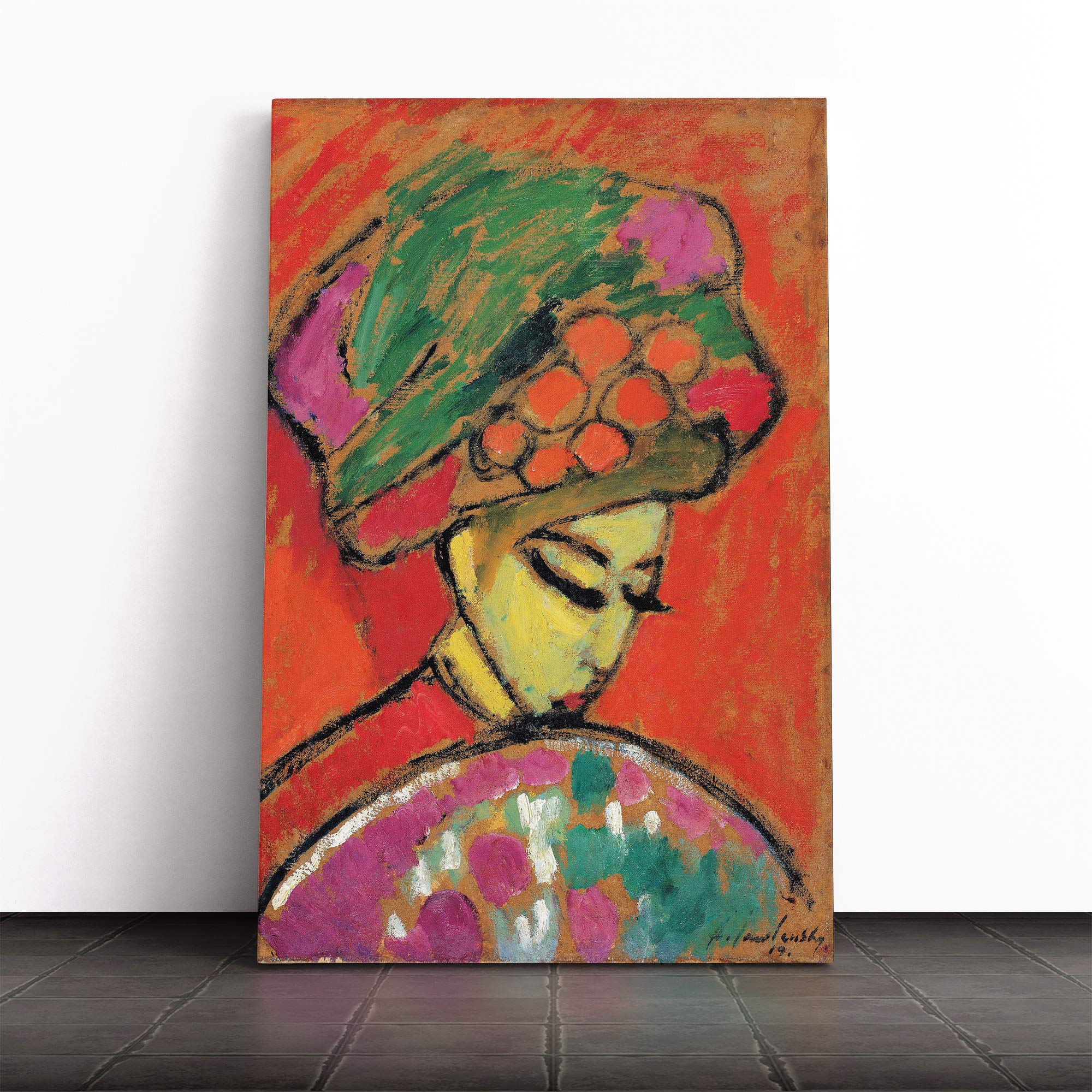 Alexi Von Jawlensky Young Girl with a Flowered Hat Canvas Print | Gallery Wrapped 30mm Frame Wall Art | 20x14 inches | Ready to Hang | Modern People Picture | Living Room Bedroom Lounge Office