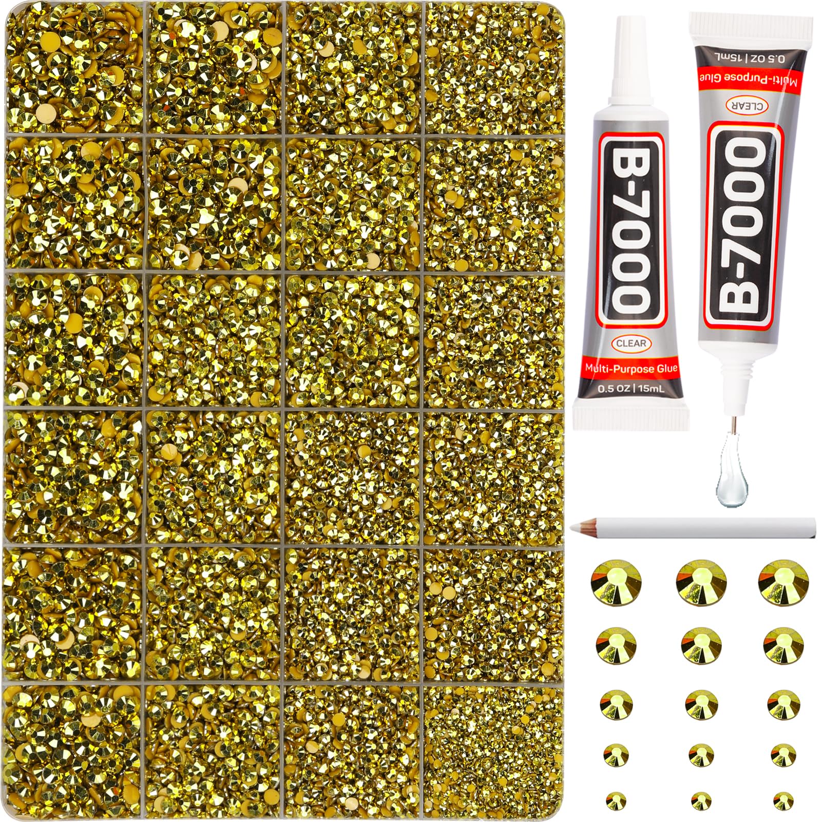 Photo 1 of 20100Pcs Metallic Gold Rhinestones with b 7000 Glue for Bedazzling Crafts Clothing Clothes, Flatback Crystals Diamonds for Fabric Shoes Flat Back Rhinestones Bulk Bedazzle Kit 2/3/4/5/6mm