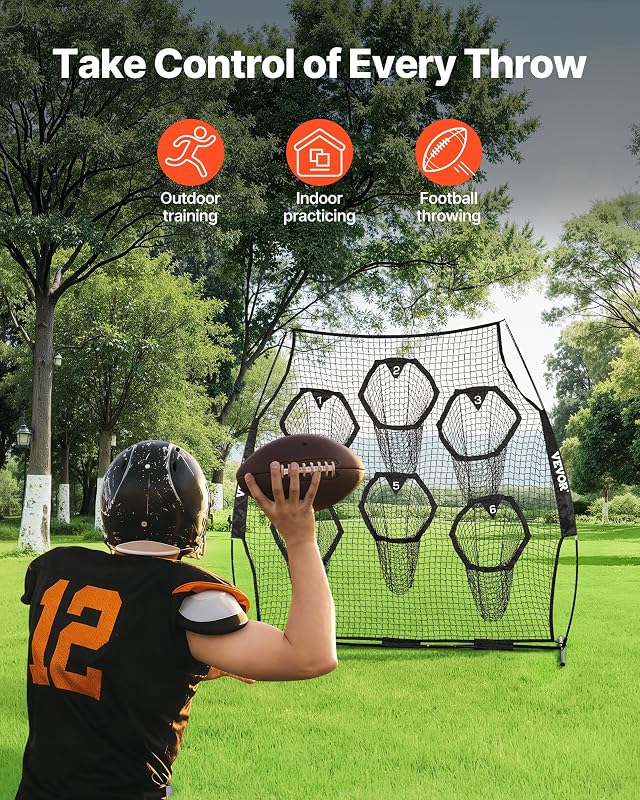 Rete da Allenamento Portatile Rete Rimbalzo per Calcio Rugby Baseball 274 x 106 x 243 cm con 6 Tasche per Bersagli, Borsa Portaoggetti Portatile e Cinghie, Allenamento con Bersaglio, Nero