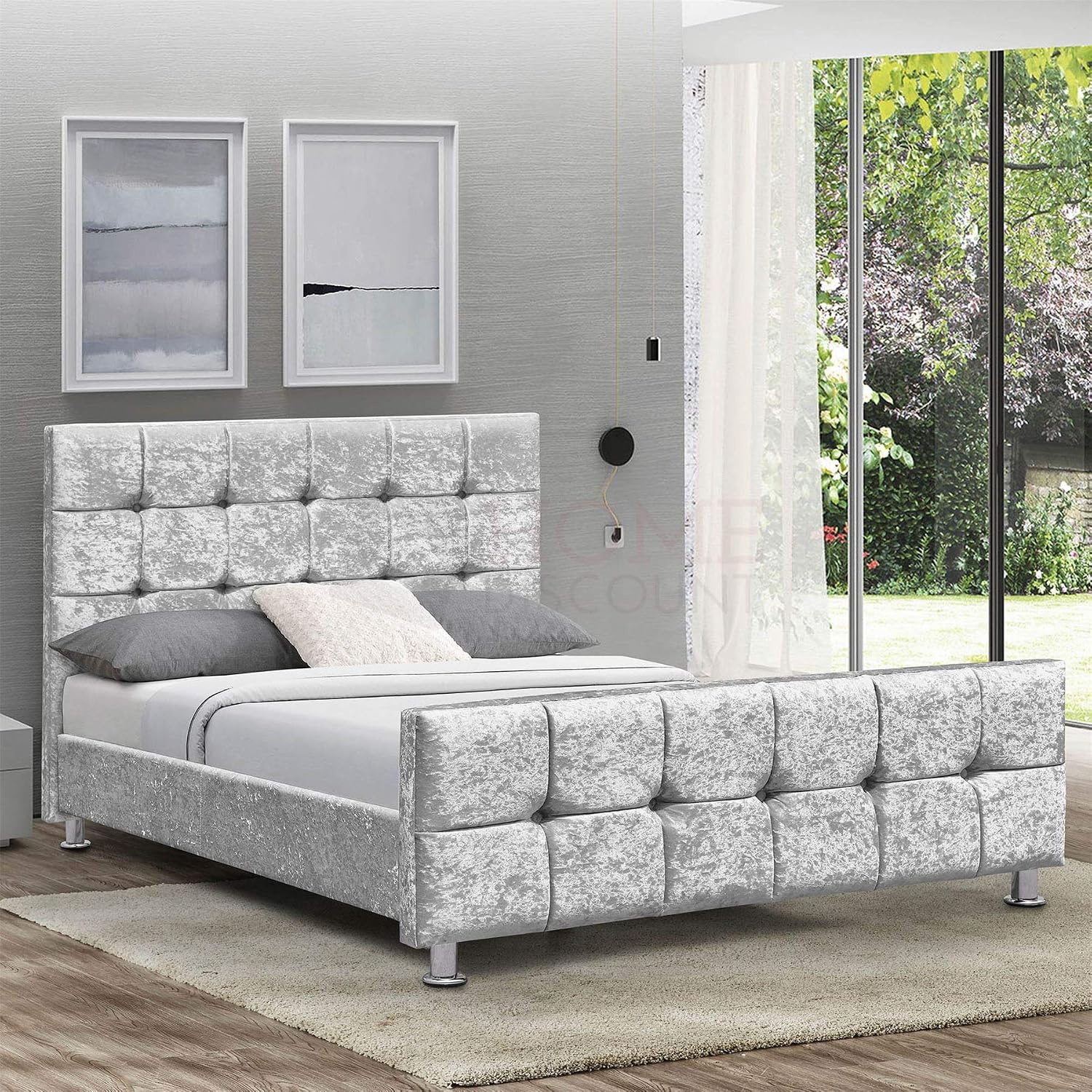 Vida Designs Valentina King Size Bed, 5 Ft Bed Frame Upholstered Fabric Headboard Bedroom Furniture, Crushed Velvet Silver - Image 5