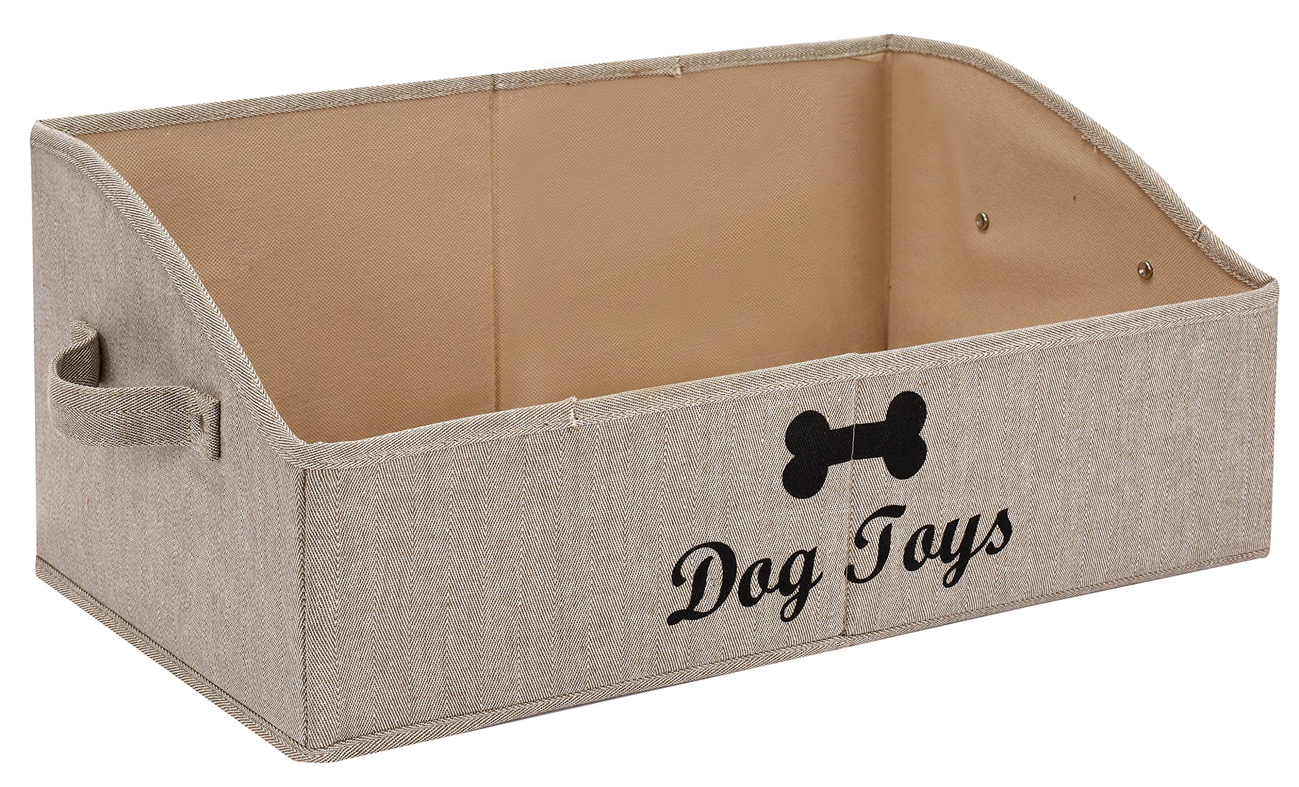 Morezi Dog toy box pet toy storage shallow baskets large perfect for living room area, playroom, closet, shelf gift basket home decoration - Khaki Stripe