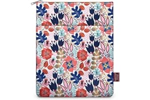 E-WEICHEN 9''x11'' Book Sleeve with Zipper Book Cover for Book Lovers Book Pouch Book Protector Pouch Book Covers for Hardcover Washable Multifunctional Book Sleeves Red Flowers Blue Leaves