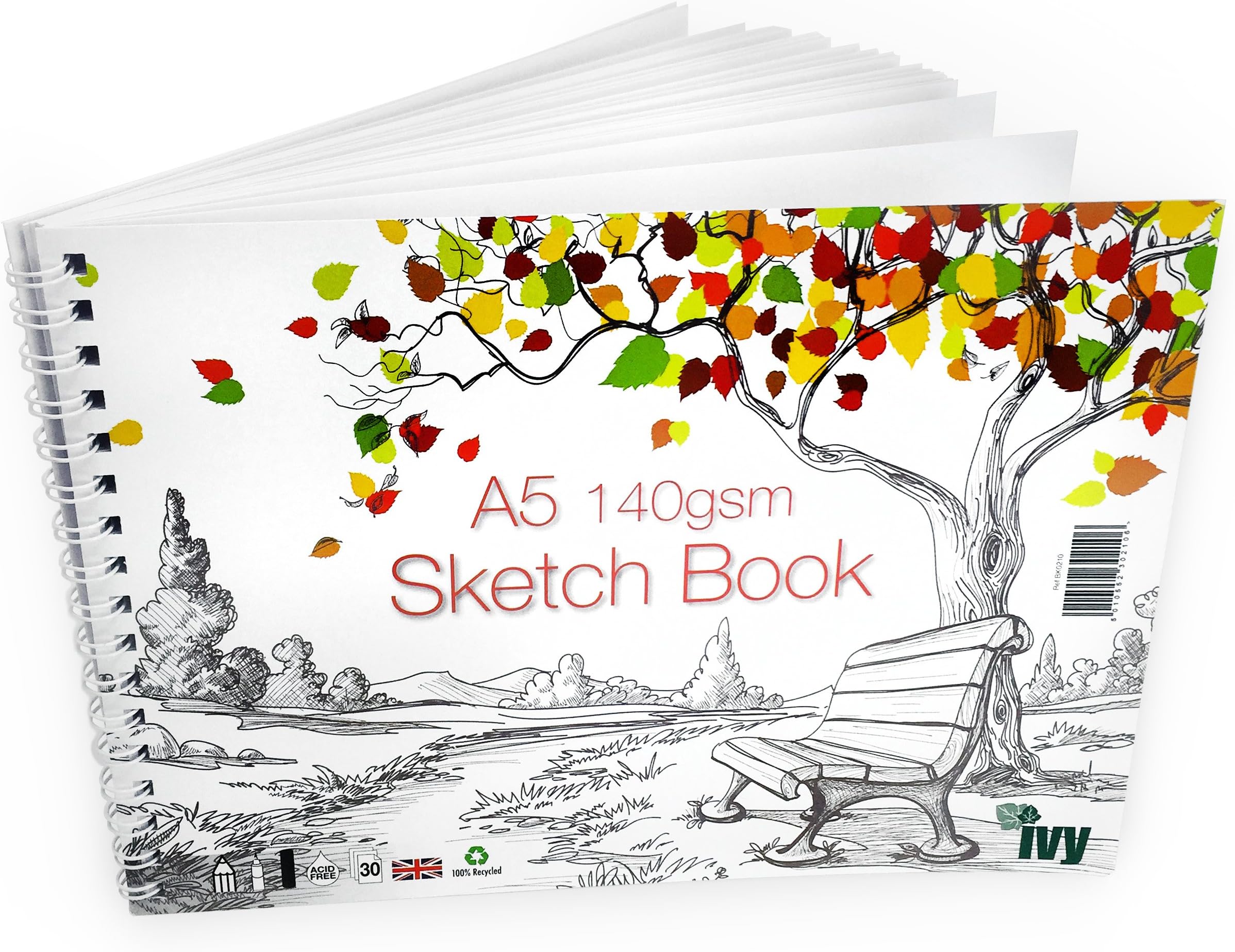 Ivy Stationery A5 Wiro Sketchbook - 30 Pages – 140gsm – Landscape – Made in the UK